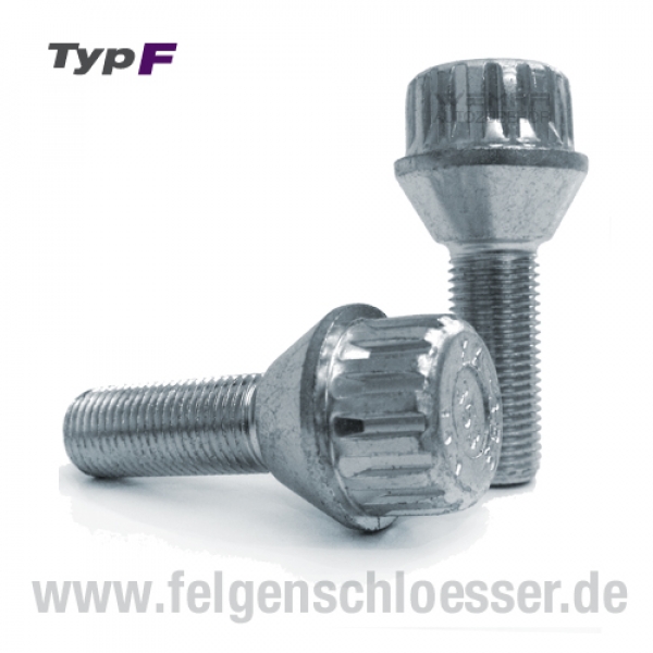 Typ F Felgenschloss | M12x1,5 | Länge: 40mm | Kugel R12 | SW 17