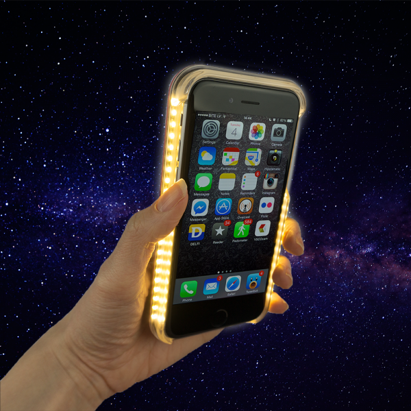 LED Selfie Hülle für iPhone 6 6s | Protection Case mit SOS Licht | schwarz black
