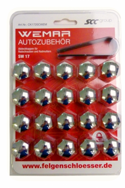 20 x Abdeckkappen für Radschrauben und Radmuttern | Schlüsselweite 19 | chrom