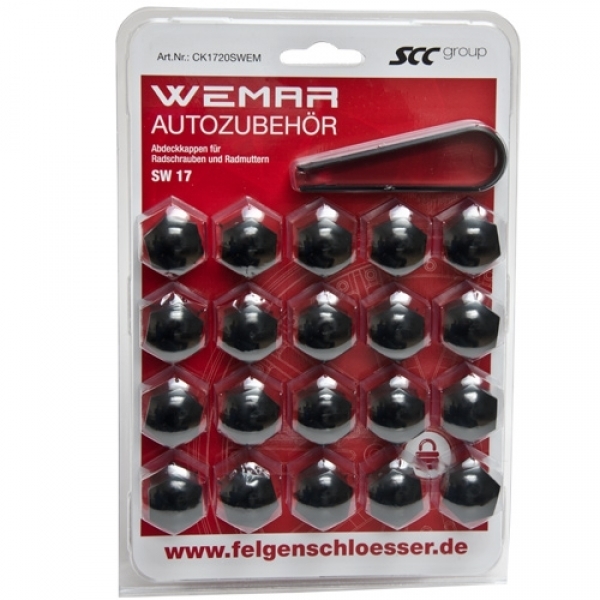 20 x Abdeckkappe für Radschrauben & Radmuttern | Schlüsselweite SW 19 | schwarz