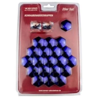 20 x Abdeckkappen für Schrauben und Muttern | Schlüsselweite 22 blau chrom