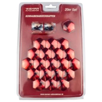20 x Abdeckkappen für Schrauben und Muttern |  Schlüsselweite 22 rot chrom