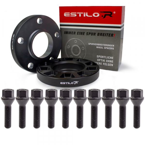 Preview: Estilo-R Alu Schwarz Spurverbreiterungs-Set mit Radschrauben für Mercedes 24mm pro Achse LK 112/5 ZBD 66,5 eloxiert