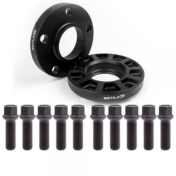 Preview: Estilo-R Alu Schwarz Spurverbreiterungs-Set mit Radschrauben und ABE für Audi 24mm pro Achse LK 112/5 ZBD 66,5 eloxiert