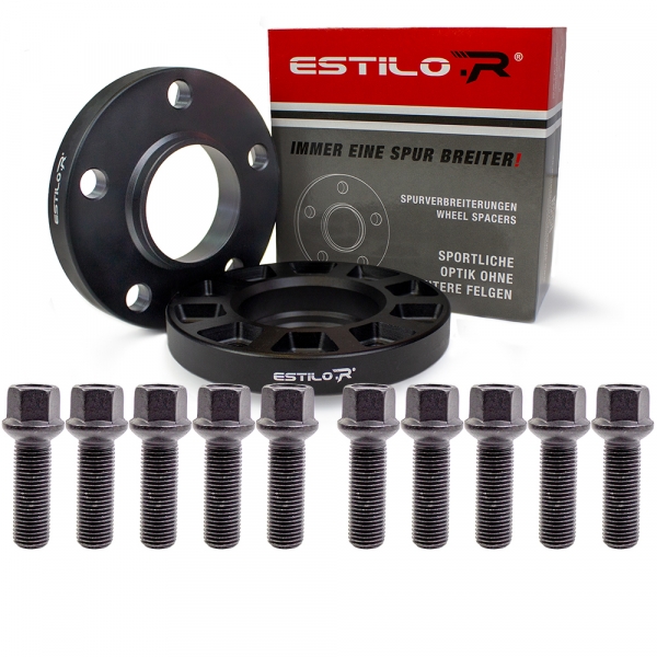 Preview: Estilo-R Alu Schwarz Spurverbreiterungs-Set mit Radschrauben und ABE für Mercedes 24mm pro Achse LK 112/5 ZBD 66,5 eloxiert