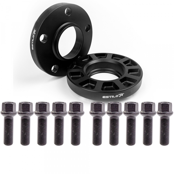 Preview: Estilo-R Alu Schwarz Spurverbreiterungs-Set mit Radschrauben und ABE für Mercedes 40mm pro Achse LK 112/5 ZBD 66,5 eloxiert