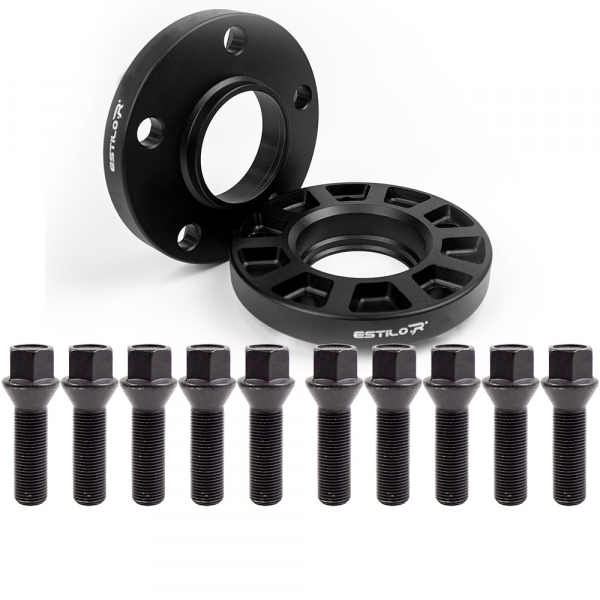 Preview: Estilo-R Alu Schwarz Spurverbreiterungs-Set mit Radschrauben für VAG 30mm pro Achse LK 112/5 ZBD 57,1 eloxiert