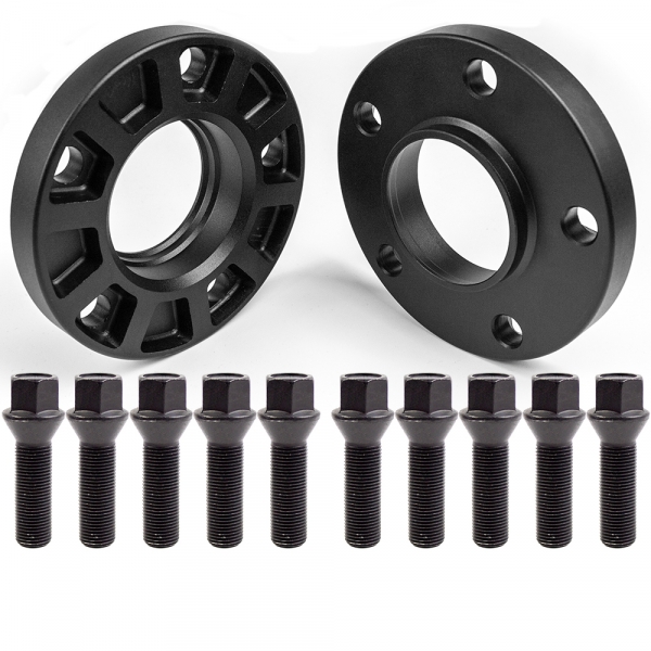 Preview: Estilo-R Alu Schwarz Spurverbreiterungs-Set mit Radschrauben und ABE für BMW 40mm pro Achse LK 112/5 ZBD 66,5 eloxiert