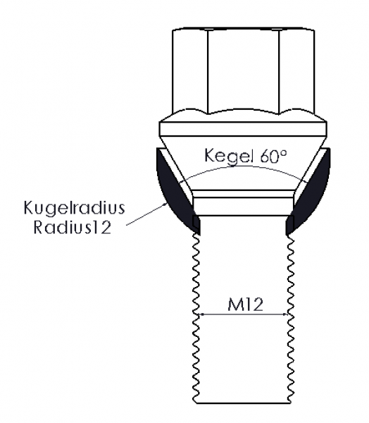 10 x Adapter für M12 Gewinde: Kegel 60° auf Kugelbund R12