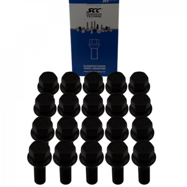 Preview: 20x Radschrauben M14x1,5 Kugelbund R14 SW 17 Radbolzen Schwarz verzinkt Längenauswahl