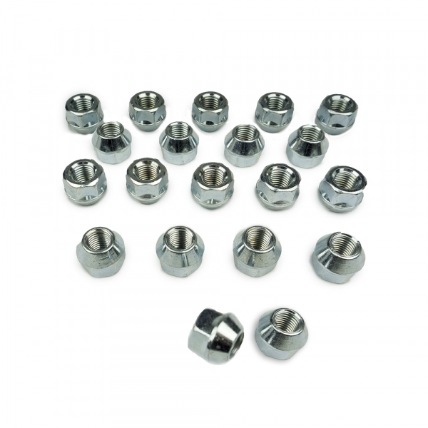 20 x Radmutter offen M12 x 1,25 Kegelbund 60° SW 19 verzinkt Höhe 17mm