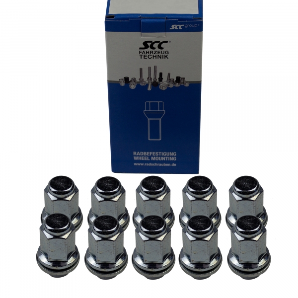 10 x Radmutter geschlossen M14 x 1,5 Flachbund SW 21 verzinkt Höhe 47mm