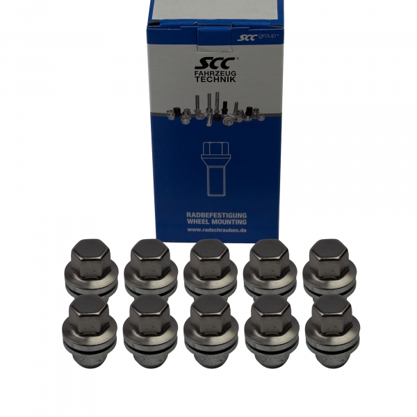 10 x Radmutter geschlossen 2-teilig M14 x 1,5 Flachbund SW 22 verzinkt Höhe 48mm