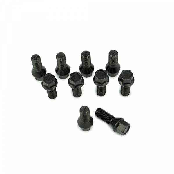 Preview: 20x Radschrauben M12x1,5 Kegelbund 60° SW 17 Radbolzen Schwarz verzinkt Längenauswahl