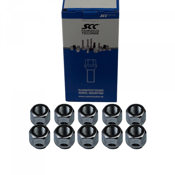 10 x Radmutter offen M14 x 1,5 Kegelbund 60° SW 22 verzinkt Höhe 25mm