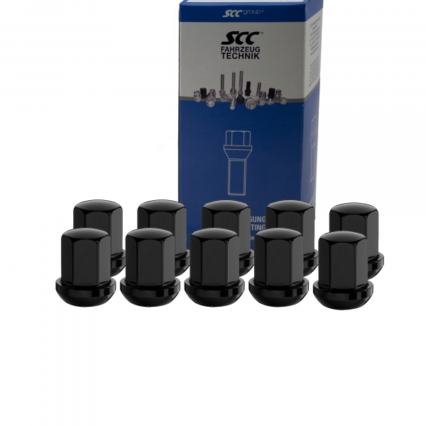 10 x Radmutter geschlossen M14 x 1,5 Kugelbund R14 SW 19 verzinkt Höhe 32mm schwarz