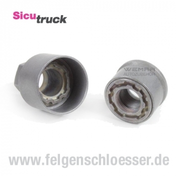 SicuTruck Felgenschloss - M22x1,5x0 - Flachbund m. Schaft 35mm -1 - Mutter Offen - H62