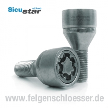 Sicustar Felgenschloss | M14x1,5 | Länge: 28mm | Kegel 60° mit Versatz | SW 17