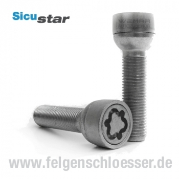Sicustar Felgenschloss | M14x1,5 | Länge: 38mm | Kugel R12 | SW 17