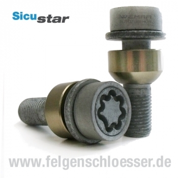 Sicustar Felgenschloss | M14x1,5 | Länge: 34mm | Kugel R14 zweiteilig (Porsche) | SW 19