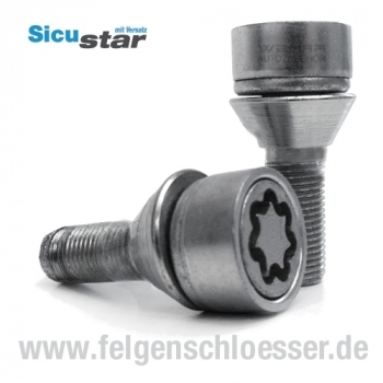 Sicustar Felgenschloss | M12x1,5 | Länge: 33mm | Kegel 60° mit Versatz | SW 17