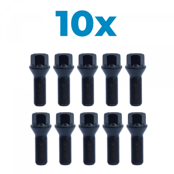 10 x Radschraube M12 x 1,5 x 23 mm Kegelbund 60° SW 17 Schwarz verzinkt