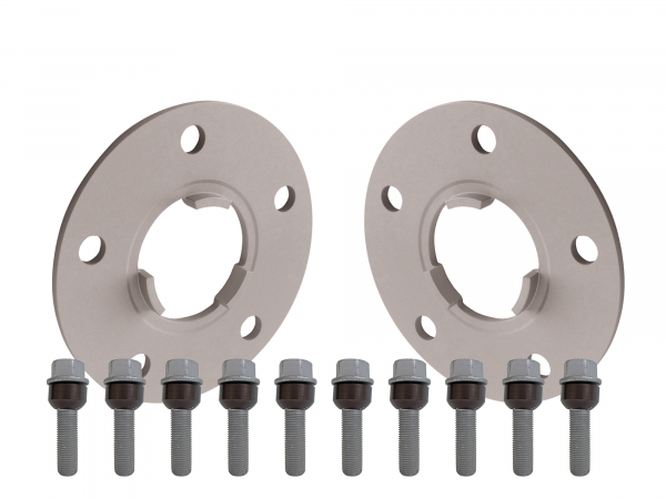 Distanzscheiben Set 10mm (2x5mm) silber eloxiert mit Radschrauben für Porsche