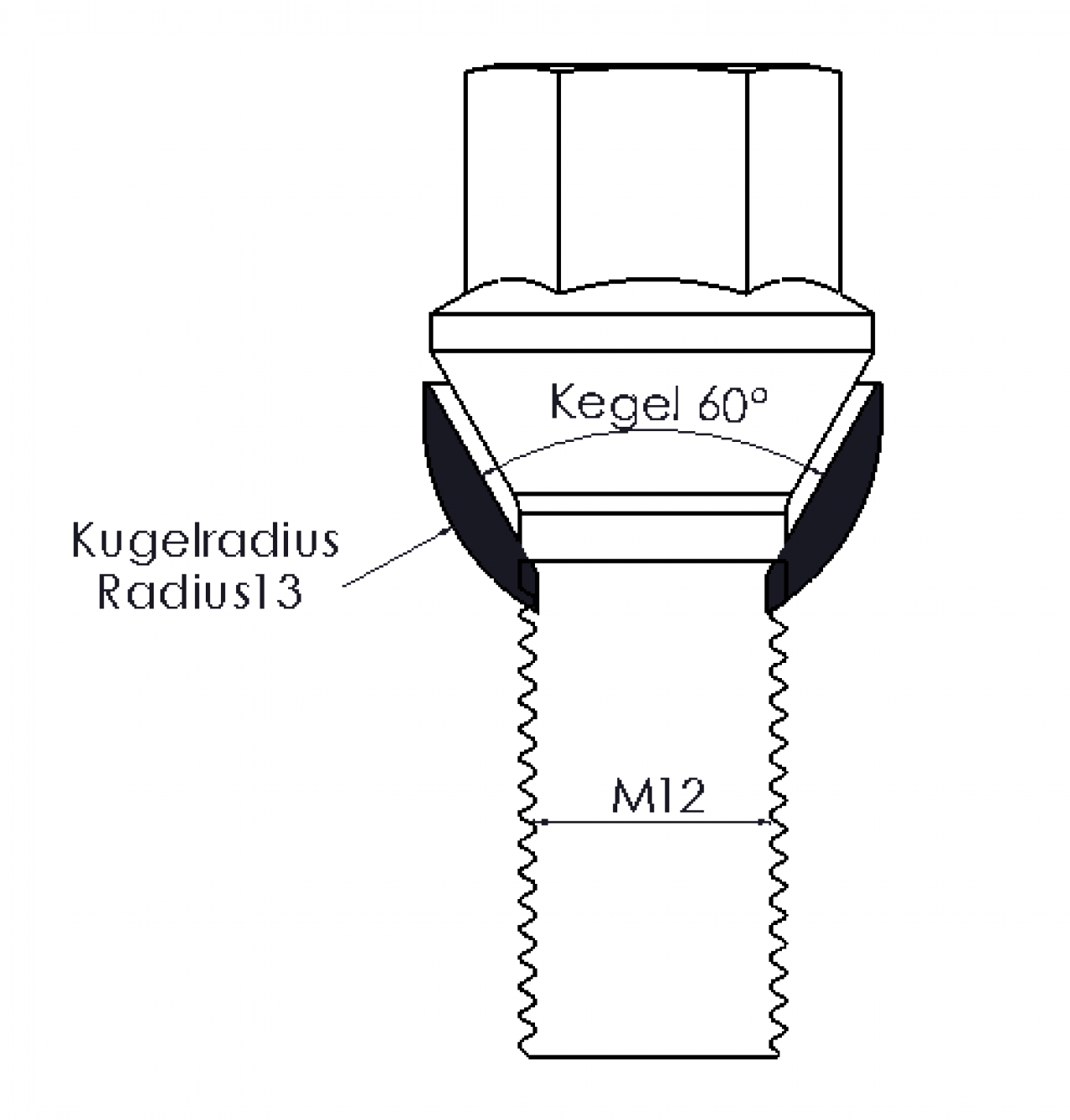 Adapter für M12 Gewinde: Kegel 60° auf Kugelbund R13