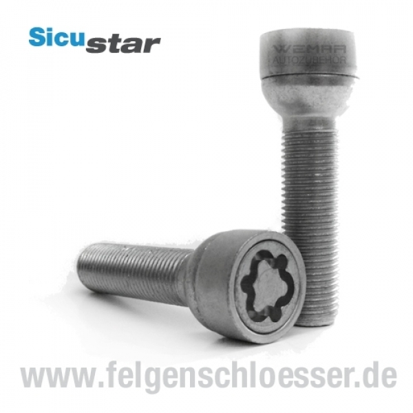 Sicustar Felgenschloss | M14x1,5 | Länge: 42mm | Kugel R12 | SW 17