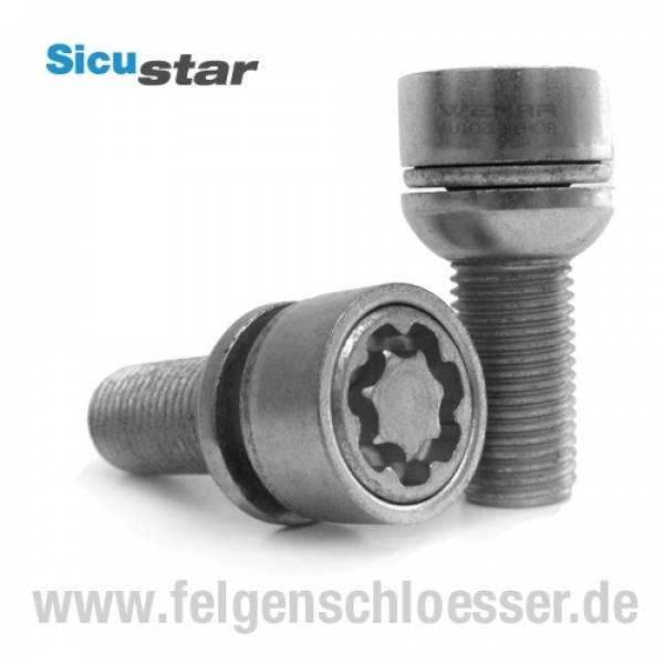 Sicustar Felgenschloss | M14x1,5 | Länge: 28mm | Kugel R13 zweiteilig | SW 17