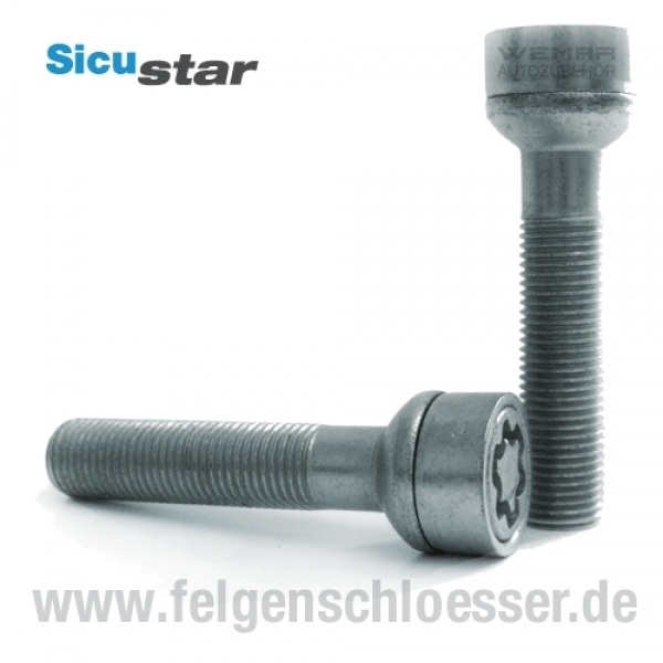 Sicustar Felgenschloss | M14x1,5 | Länge: 28mm | Kugel R14 | SW 17