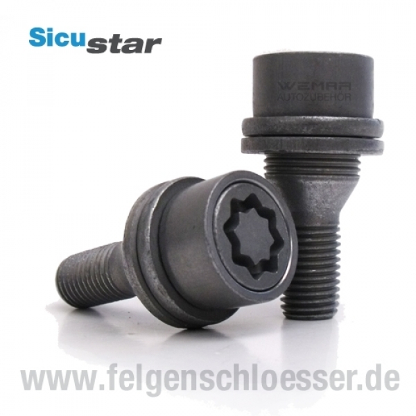 Sicustar Felgenschloss | M12x1,5 | Länge: 33mm | FB f. Peugeot | SW 19