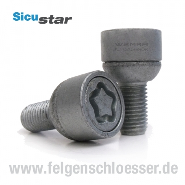 Sicustar Felgenschloss | M12x1,5 | Länge: 28mm | Kugel R12 | SW 17